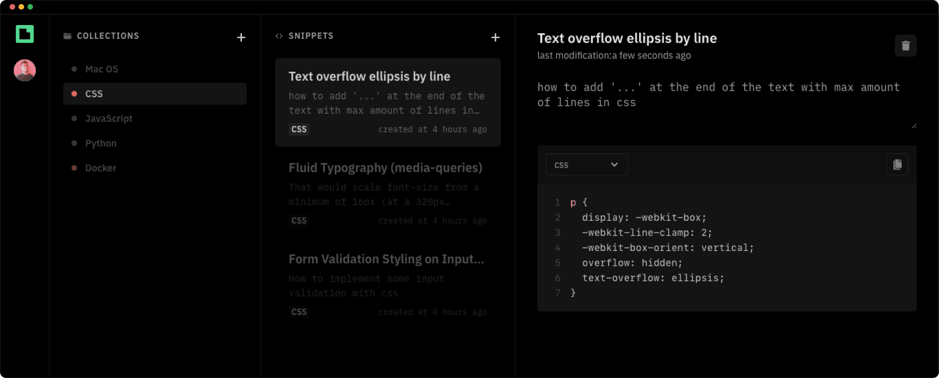 Snippl webapp preview